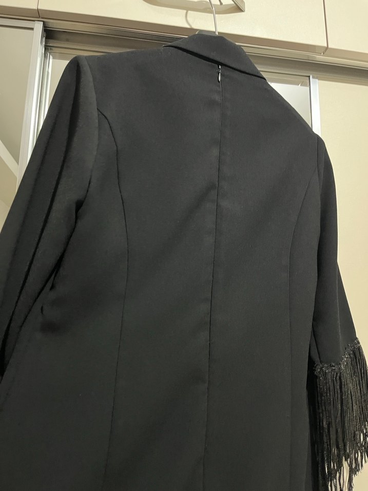 Modailgi Püsküllü Siyah Uzun Kadın  Ceket - Görsel 5