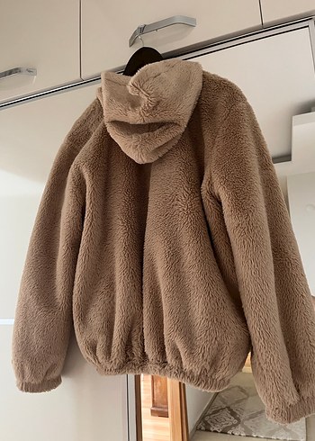 Kahverengi Peluş Kapüşonlu Kadın Ceket - Görsel 2