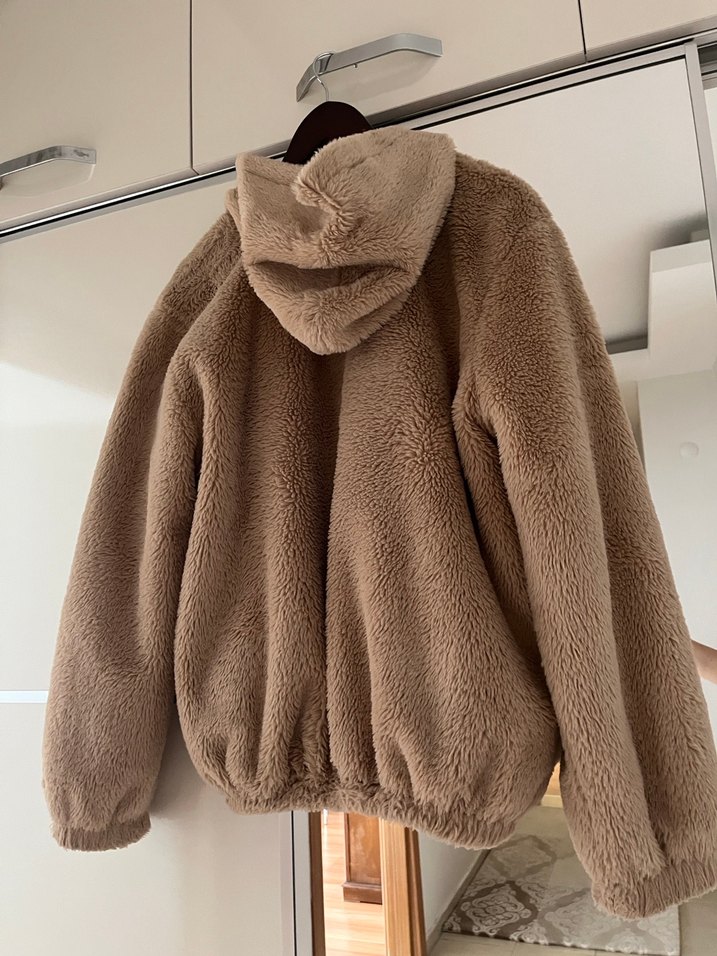 Kahverengi Peluş Kapüşonlu Kadın Ceket - Görsel 2