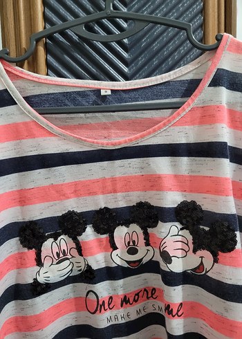 Düğmeli, Kısa Kollu, Çizgili Kadın Tişört - Görsel 2