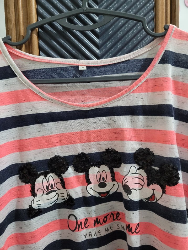 Düğmeli, Kısa Kollu, Çizgili Kadın Tişört - Görsel 2