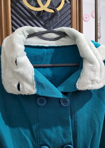 Düğmeli Mavi Midi Kadın Kaban - Görsel 3