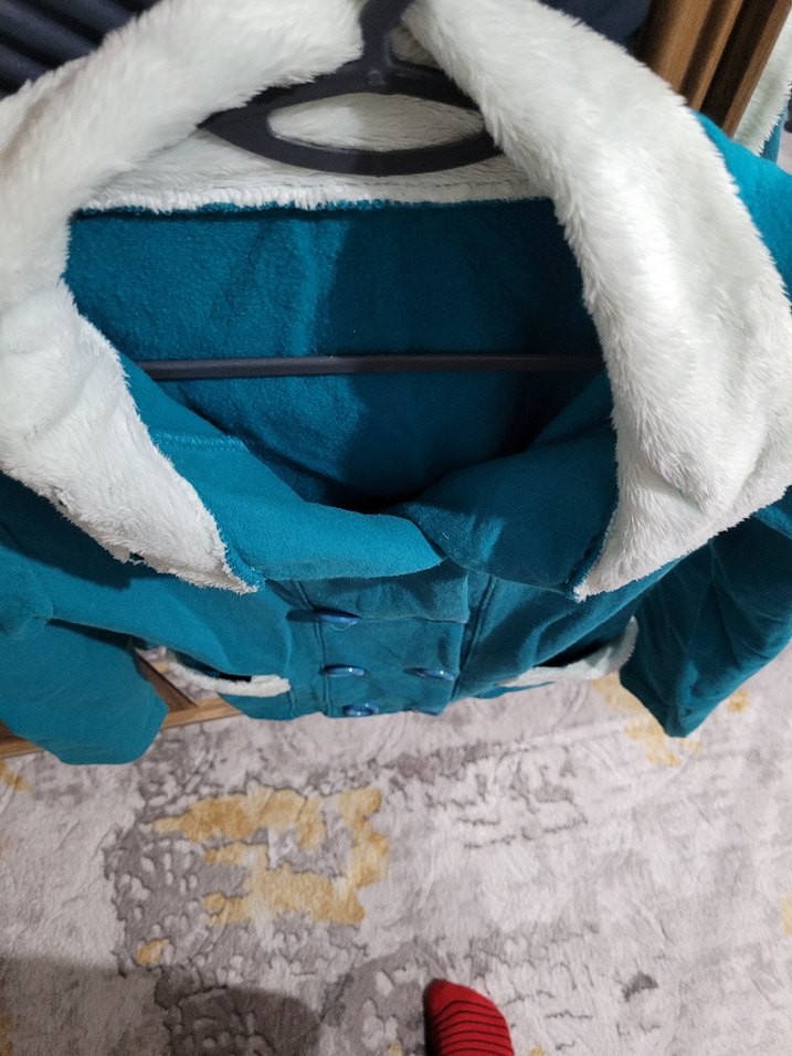 Düğmeli Mavi Midi Kadın Kaban - Görsel 4