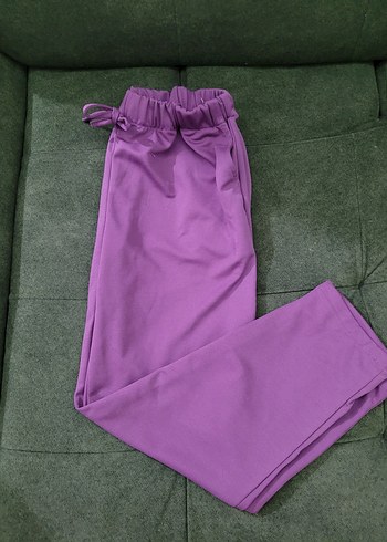 Mor renkli salaş kumaş bayan pantolan - Görsel 3