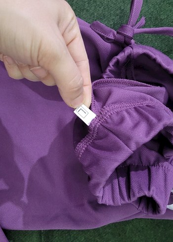 Mor renkli salaş kumaş bayan pantolan - Görsel 5