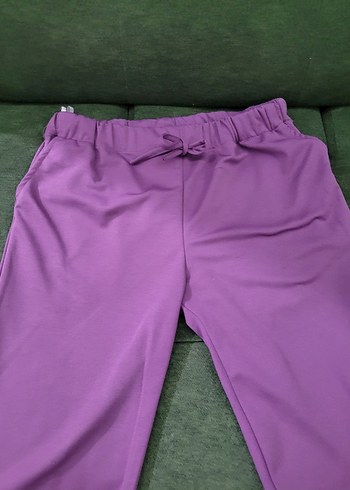 Mor renkli salaş kumaş bayan pantolan - Görsel 2