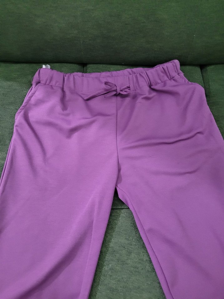 Mor renkli salaş kumaş bayan pantolan - Görsel 2