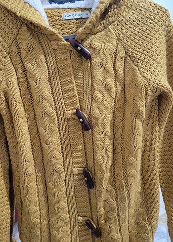 Sarı renkli Düğmeli kapşonlu Bayan kazak - Görsel 2