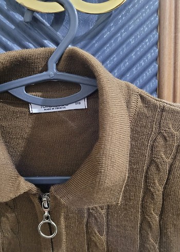 Kahverengi yarım fermuarlı bayan kazak - Görsel 4