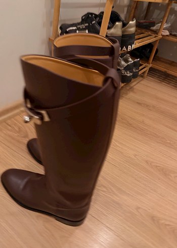 Kahverengi Deri Tokalı Dizüstü Çizme - Görsel 6