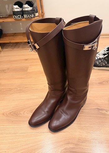 Kahverengi Deri Tokalı Dizüstü Çizme - Görsel 8