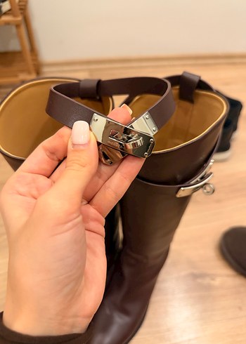 Kahverengi Deri Tokalı Dizüstü Çizme - Görsel 3