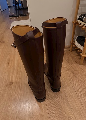 Kahverengi Deri Tokalı Dizüstü Çizme - Görsel 4