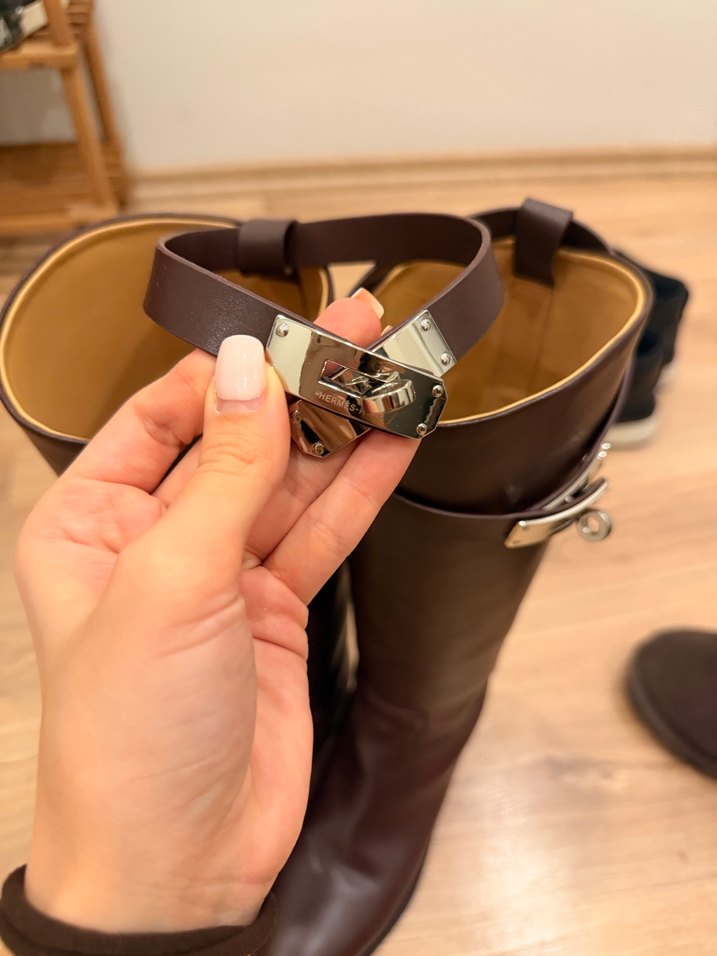 Kahverengi Deri Tokalı Dizüstü Çizme - Görsel 3