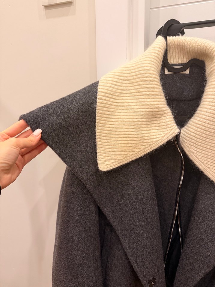 Gri Yün Kabanı, Düğmeli, Midi Boy - Görsel 2