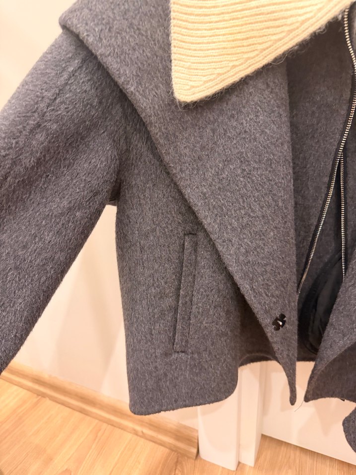 Gri Yün Kabanı, Düğmeli, Midi Boy - Görsel 5