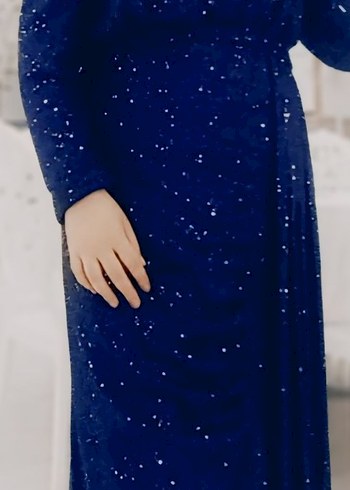 Parlak Mavi Uzun Kollu Abiye Elbise on kısmı kuyruklu - Görsel 2