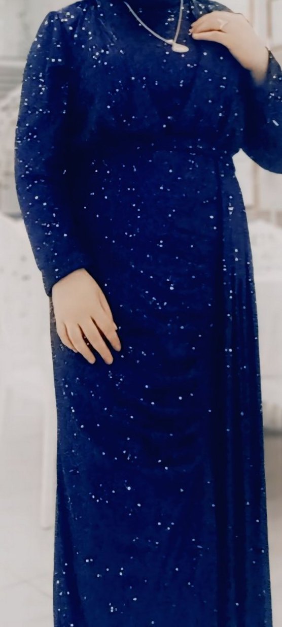 Parlak Mavi Uzun Kollu Abiye Elbise on kısmı kuyruklu - Görsel 2