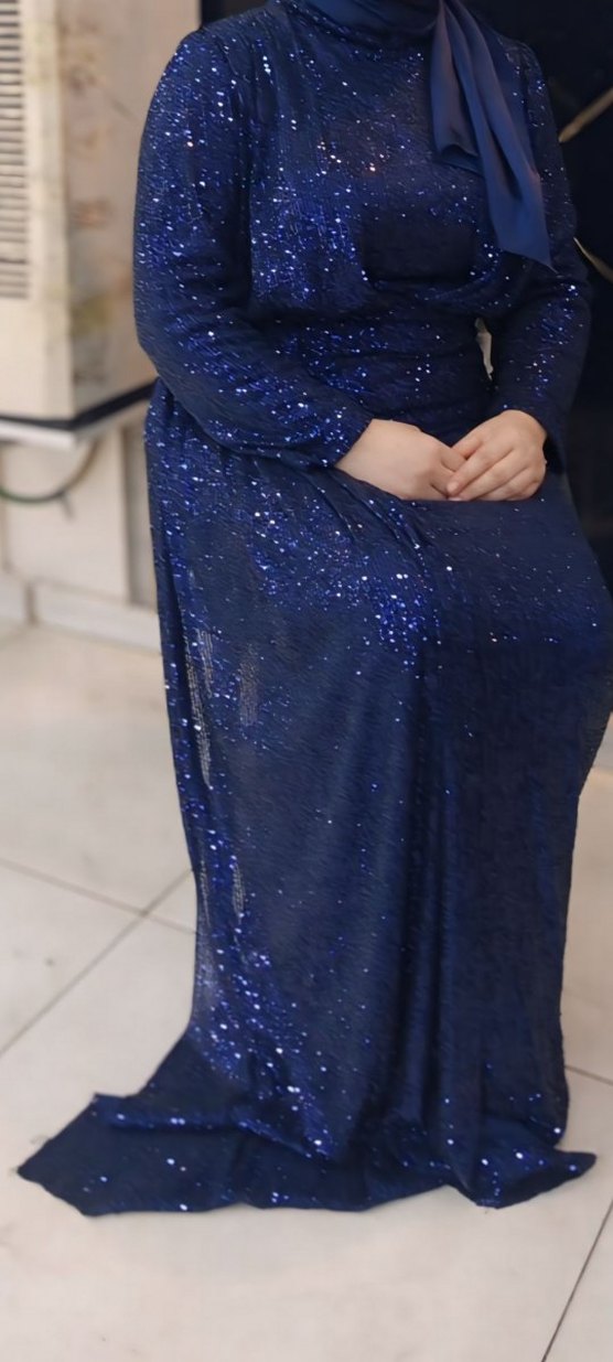 Parlak Mavi Uzun Kollu Abiye Elbise on kısmı kuyruklu - Görsel 3