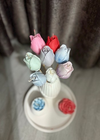 Pastel Renkli Çiçek Şeklinde Mum Seti - Görsel 2