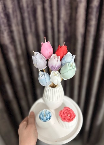 Pastel Renkli Çiçek Şeklinde Mum Seti - Görsel 3