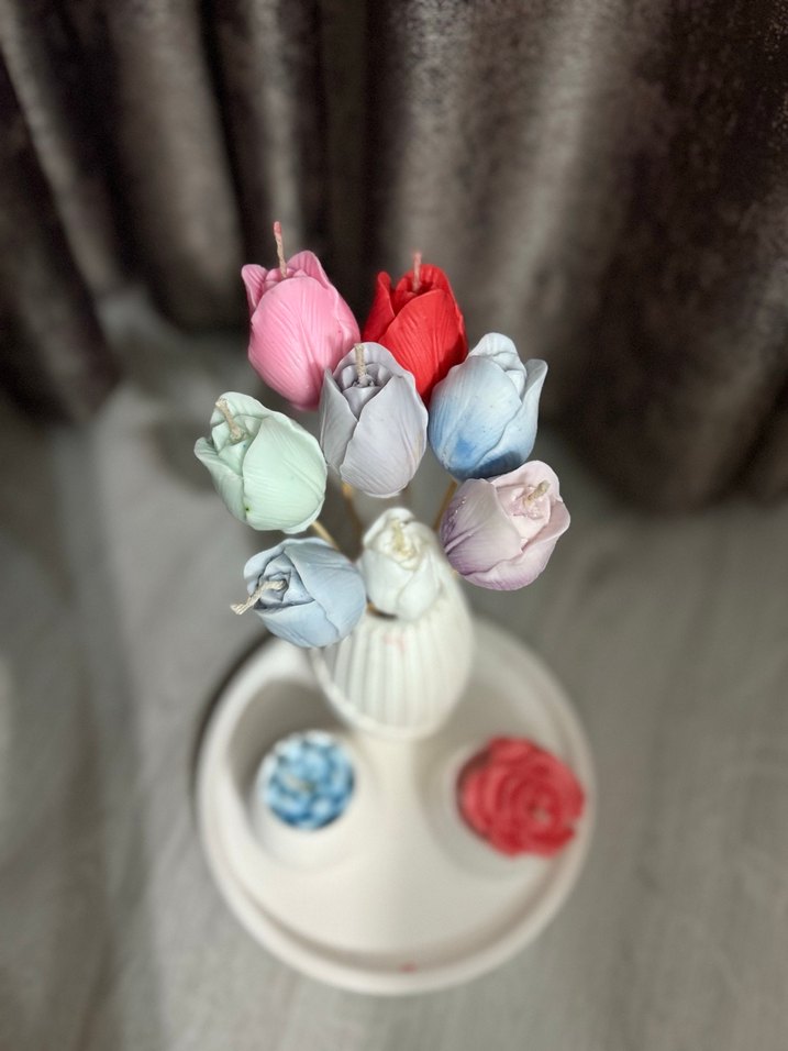 Pastel Renkli Çiçek Şeklinde Mum Seti - Görsel 2