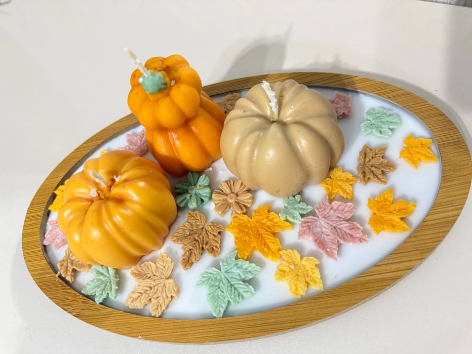 Turuncu Kabak ve Yaprak Temalı Mum Seti - Görsel 2