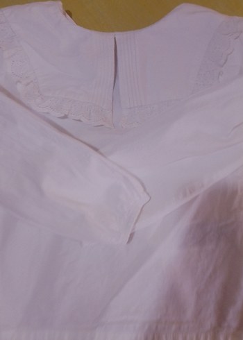 Kız Çocuk Beyaz Keten Fırfırlı Gömlek - Görsel 2