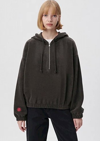 Nakış Detaylı Fermuarlı polarli Kadın Sweatshirt - Görsel 2