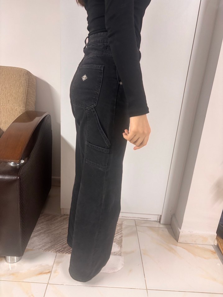 Siyah Salaş Kesim Kadın Kot Pantolon - Görsel 5