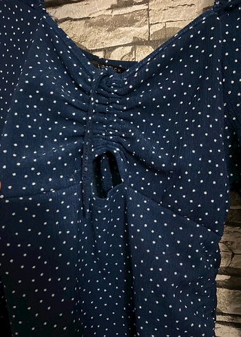 Uzun Kollu Mavi Puantiyeli Mini Elbise - Görsel 3