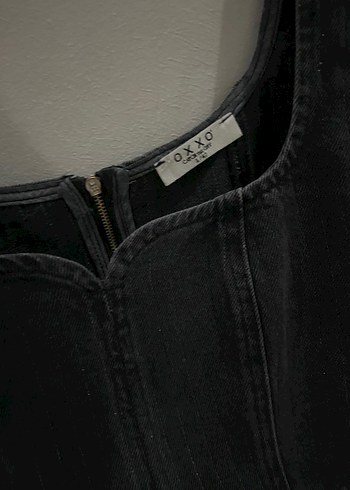 Siyah Kemerli Kısa Denim Büstiyer - Görsel 2