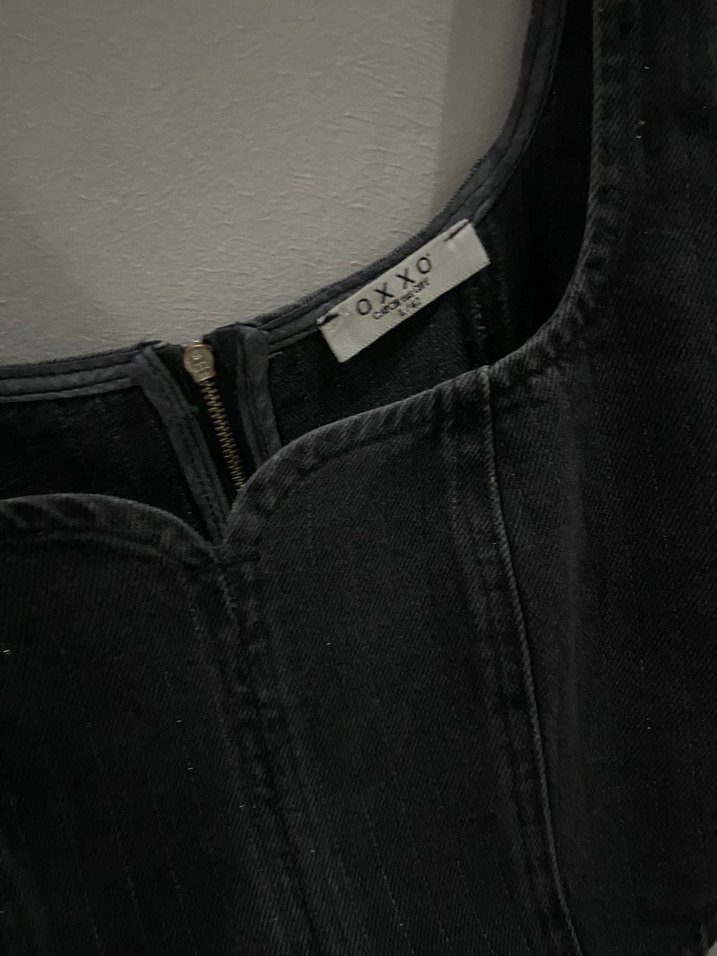 Siyah Kemerli Kısa Denim Büstiyer - Görsel 2