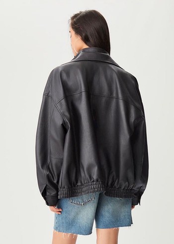 Siyah Deri Biker Ceket - Görsel 2