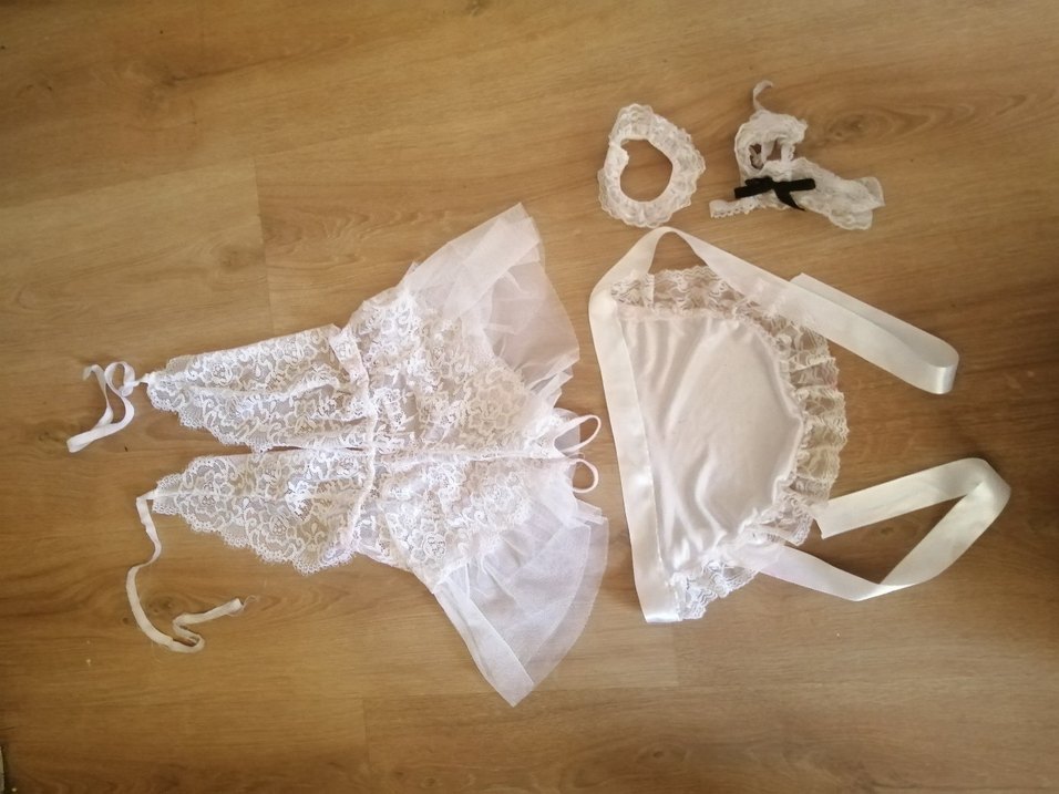 Dantel detaylı kısa beyaz mini gelinlik seti - Görsel 4