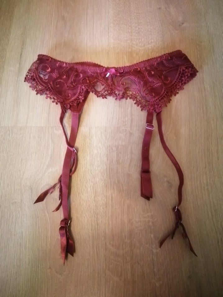 Bordo Nakışlı Vintage Jartiyer - Görsel 2