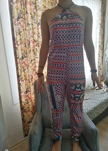 Bohem Çok Renkli Midi Tulum - Görsel 4