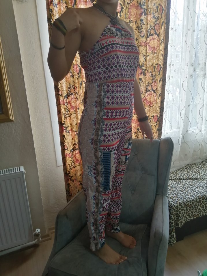 Bohem Çok Renkli Midi Tulum - Görsel 3