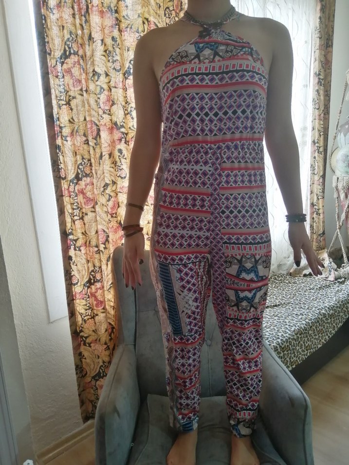 Bohem Çok Renkli Midi Tulum - Görsel 4