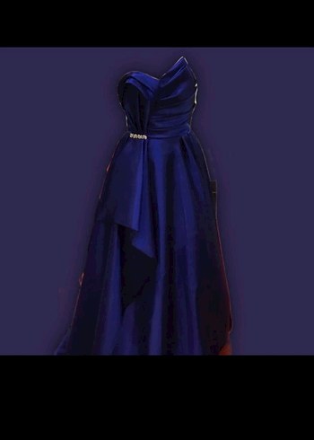 Mavi Drapeli Kadın Uzun Abiye Elbise - Görsel 2