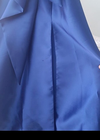 Mavi Drapeli Kadın Uzun Abiye Elbise - Görsel 4