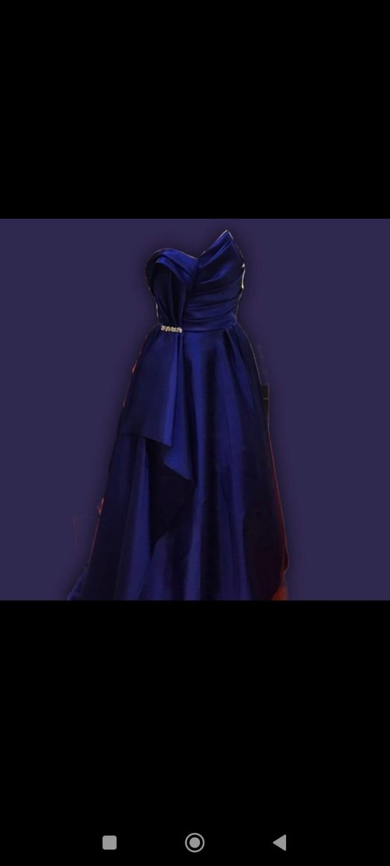 Mavi Drapeli Kadın Uzun Abiye Elbise - Görsel 2