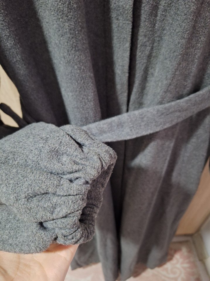 Gri Uzun Kollu Kadın Kaban - Görsel 5