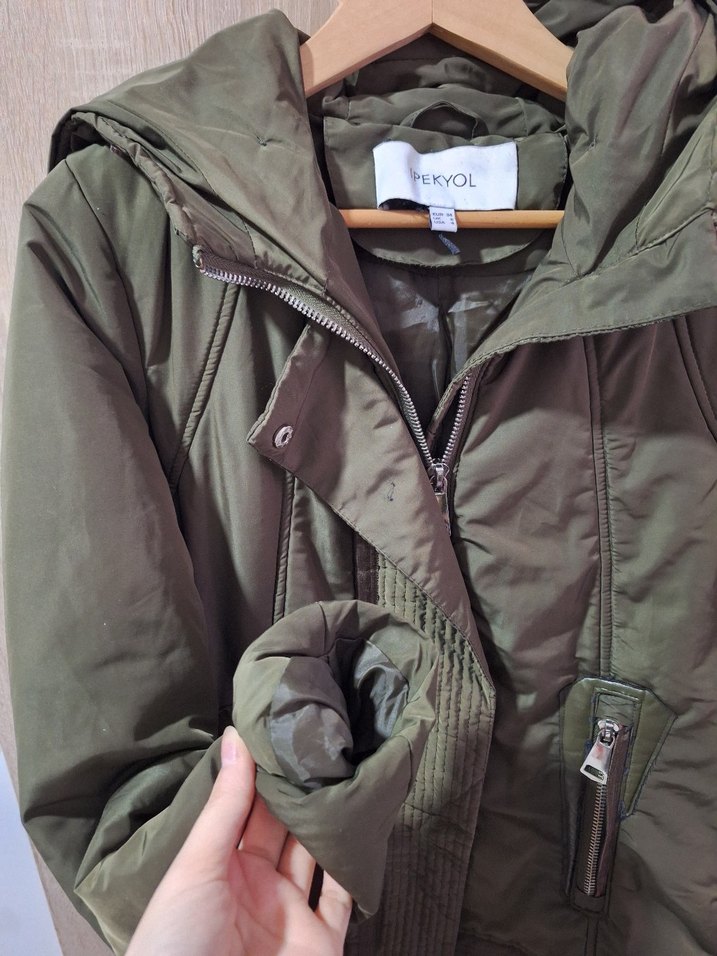 İPEKYOL Kadın Kapüşonlu Haki Şişme Mont - Görsel 5