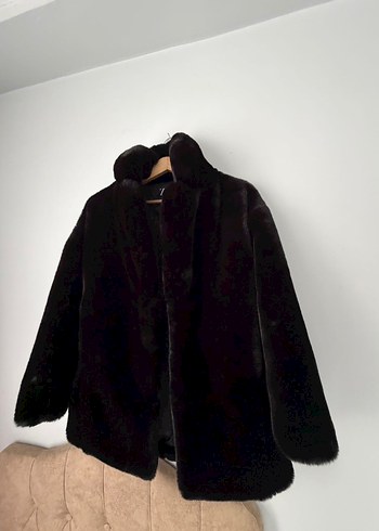 Siyah  Kadın Midi Suni Kürk Kaban - Görsel 3