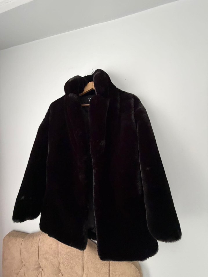 Siyah  Kadın Midi Suni Kürk Kaban - Görsel 3