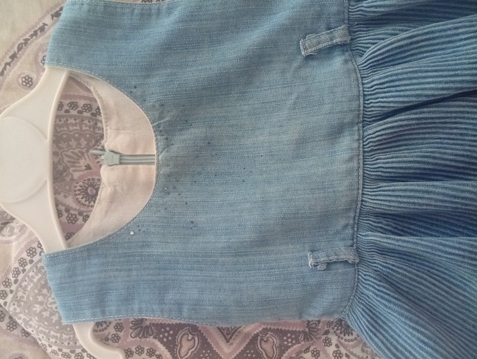 Kız Çocuk Mavi Pileli Kot Elbise - Görsel 2