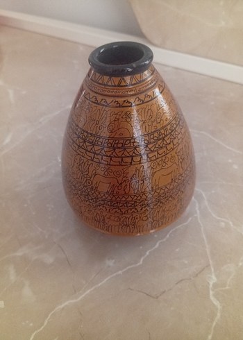 Koyu Bej Desenli Seramik Vazo - Görsel 2