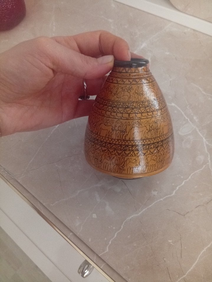 Koyu Bej Desenli Seramik Vazo - Görsel 4