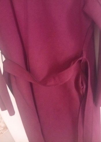 Bordo Uzun Süet Kadın Kaban - Görsel 4